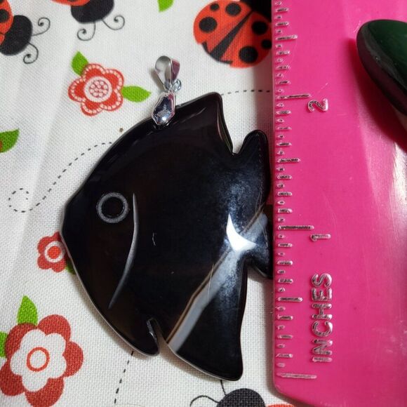 Double Sided Smoky Quartz Angelfish Pendant - Picture 2 of 4